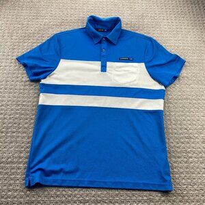 Vintage J. Lindberg Golf Shirt Men Large L Blue White Polo Pulls on Fabric Look